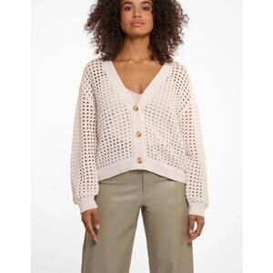 Rino & Pelle Adania Button Cardigan Sweater Crochet Cream Medium Open Knit
